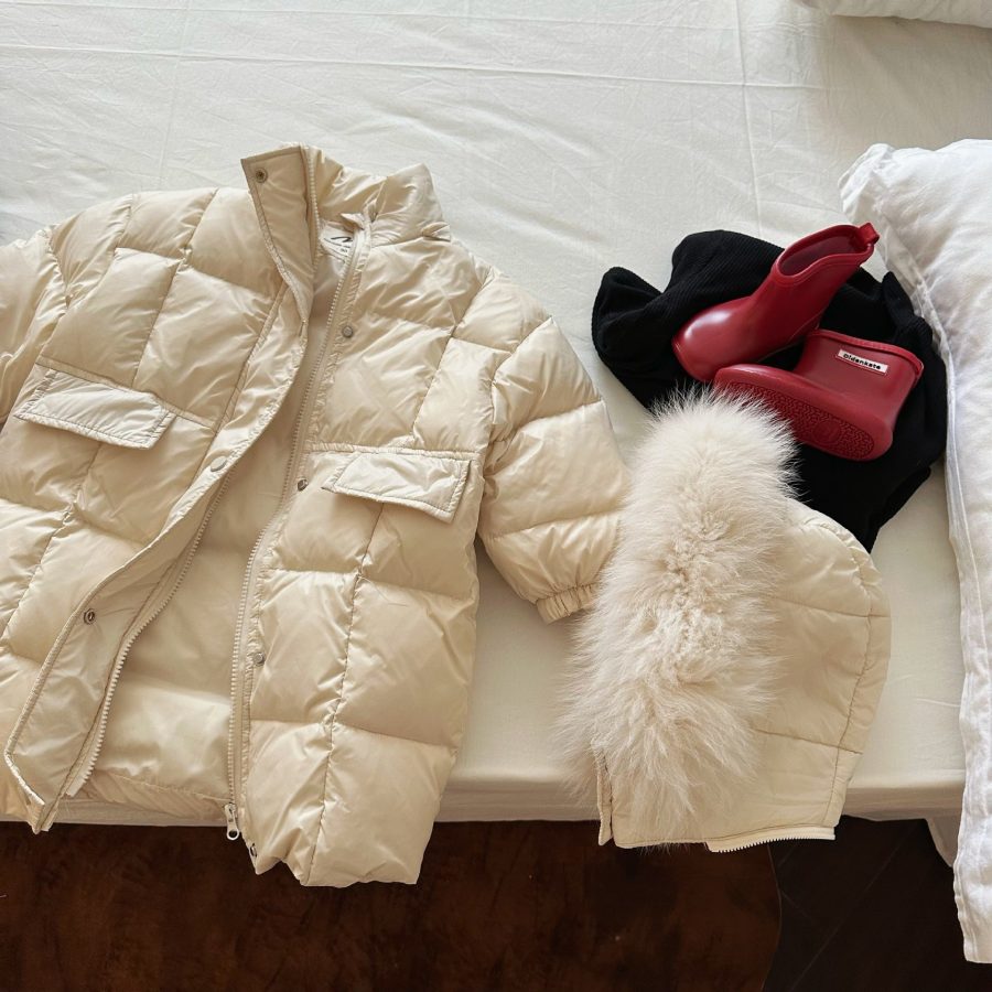 Solid Color Fur Collar Down Jacket Baby Long Section - Image 3