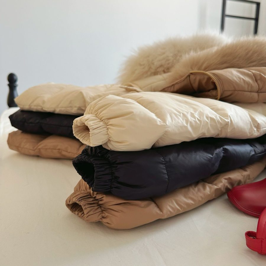 Solid Color Fur Collar Down Jacket Baby Long Section - Image 6