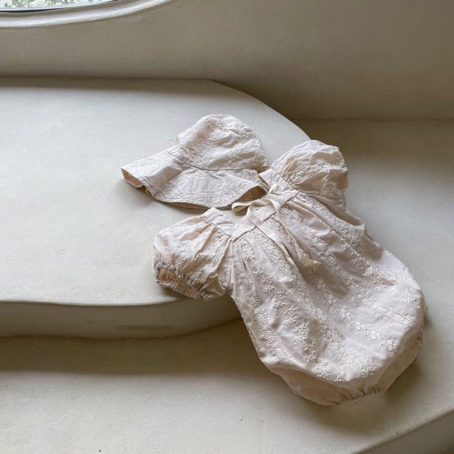 Baby Girl's Puff Sleeve One Piece Romper - Image 8