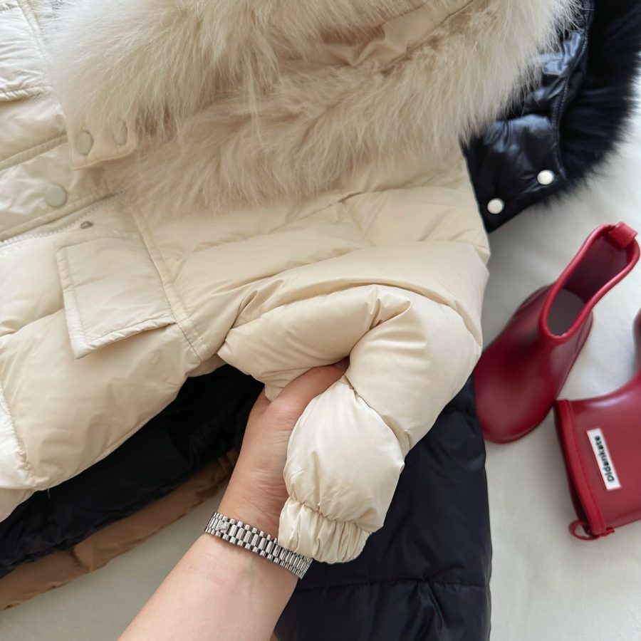 Solid Color Fur Collar Down Jacket Baby Long Section - Image 5