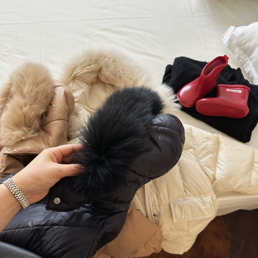 Solid Color Fur Collar Down Jacket Baby Long Section - Image 8
