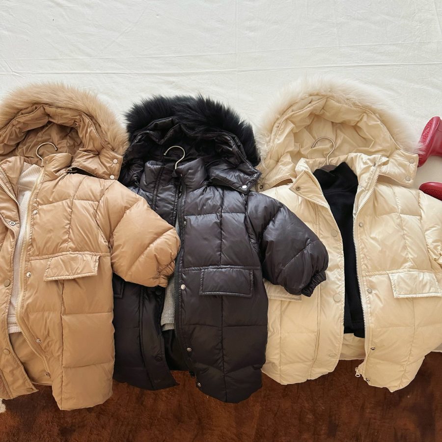 Solid Color Fur Collar Down Jacket Baby Long Section - Image 2