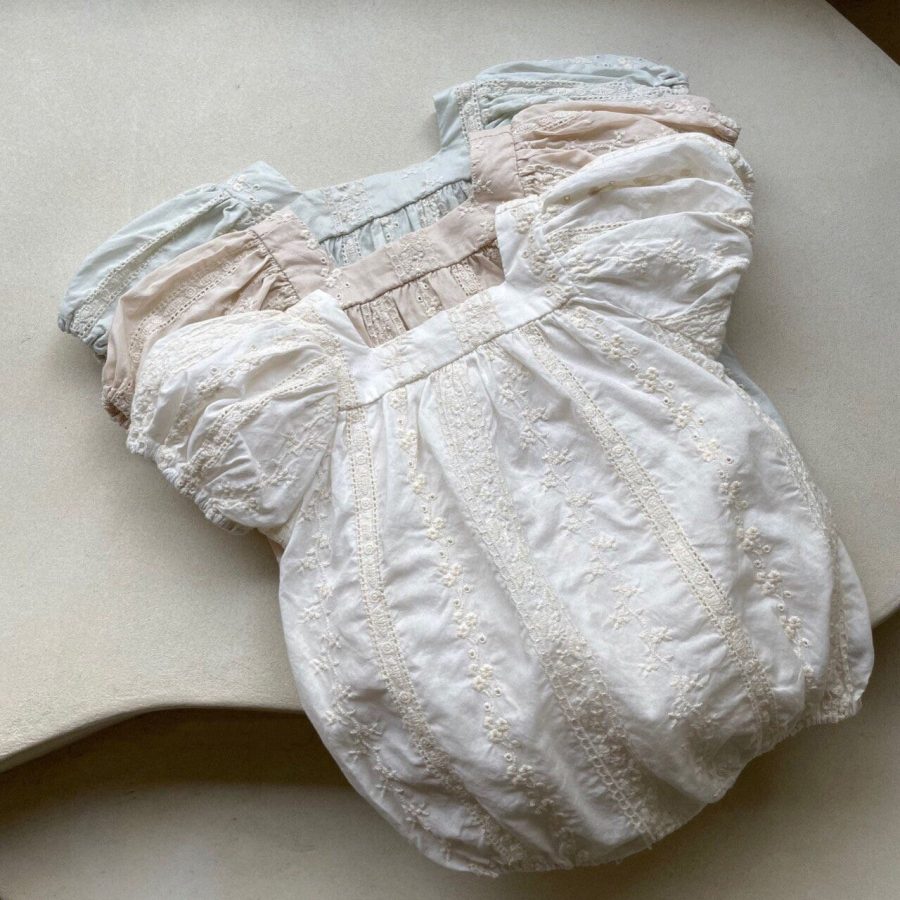 Baby Girl's Puff Sleeve One Piece Romper - Image 3
